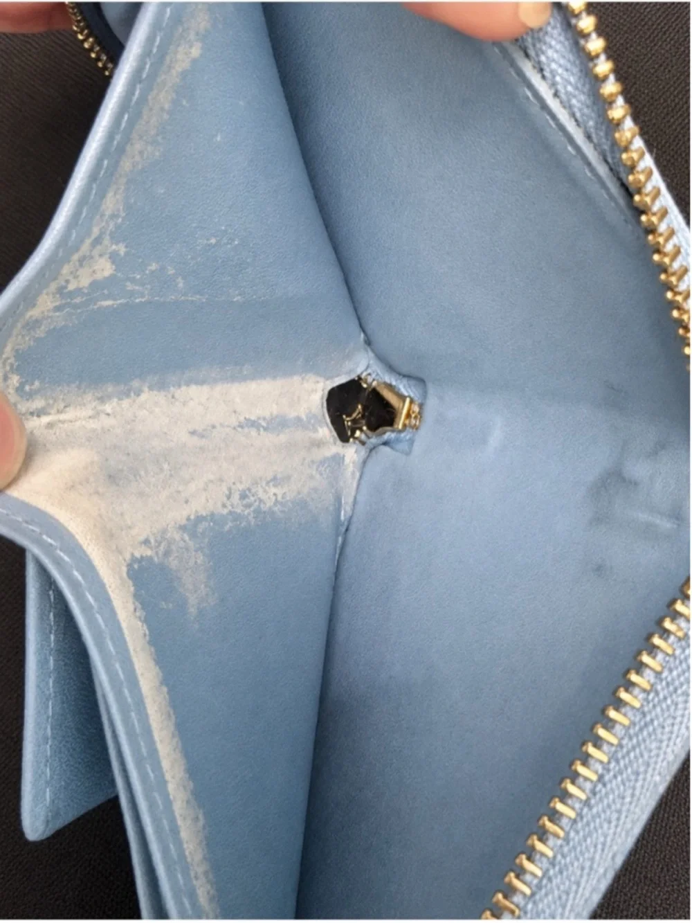 Louis Vuitton Black Monogram Vernis Zip Card Holder with Light Blue Trim